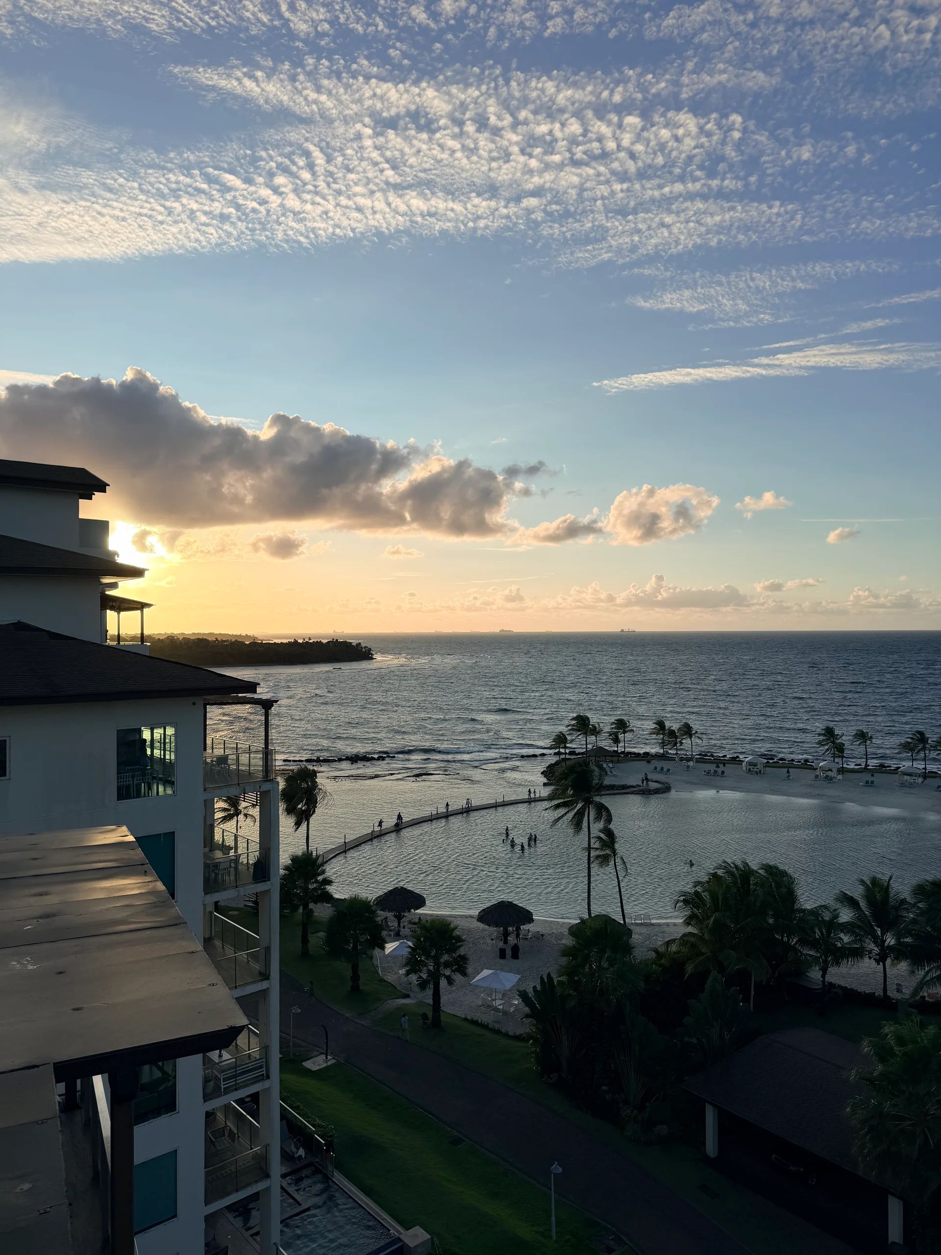 Sunset view of Playa Escondida beach and resort in Portobelo, Panama.